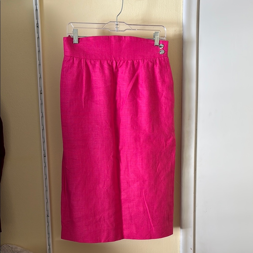 Vintage Yves Saint Laurent Variations Pink High Waisted Linen Pencil Skirt